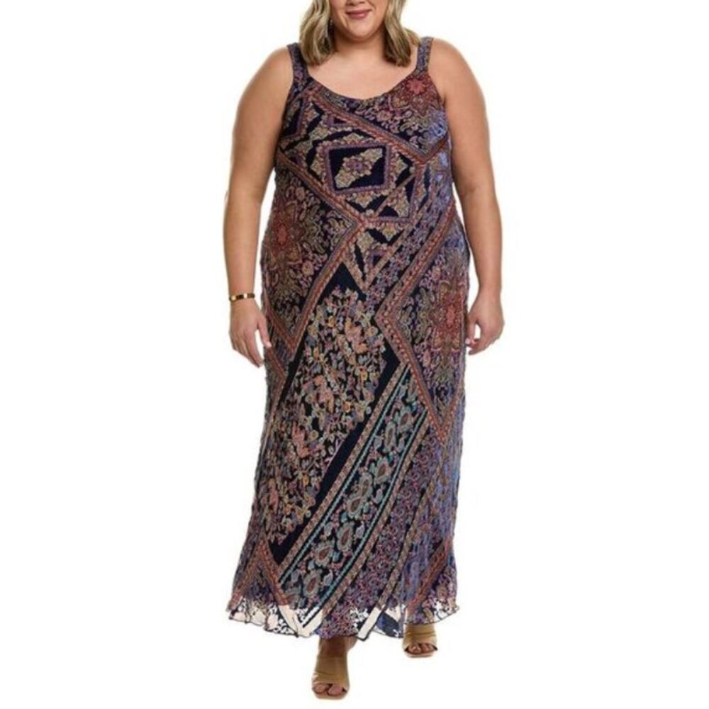 Johnny Was Navy Multi Floral Geometric Maxi Dress
